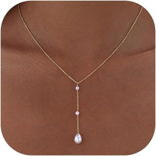 Pearl Necklaces for Women Trendy 14k Gold Plated Cubic Zirconia Pearl Pendant Necklace Valentines Day Wedding Birthday Mother’s Day Gifts Dainty Gold Necklace for Women