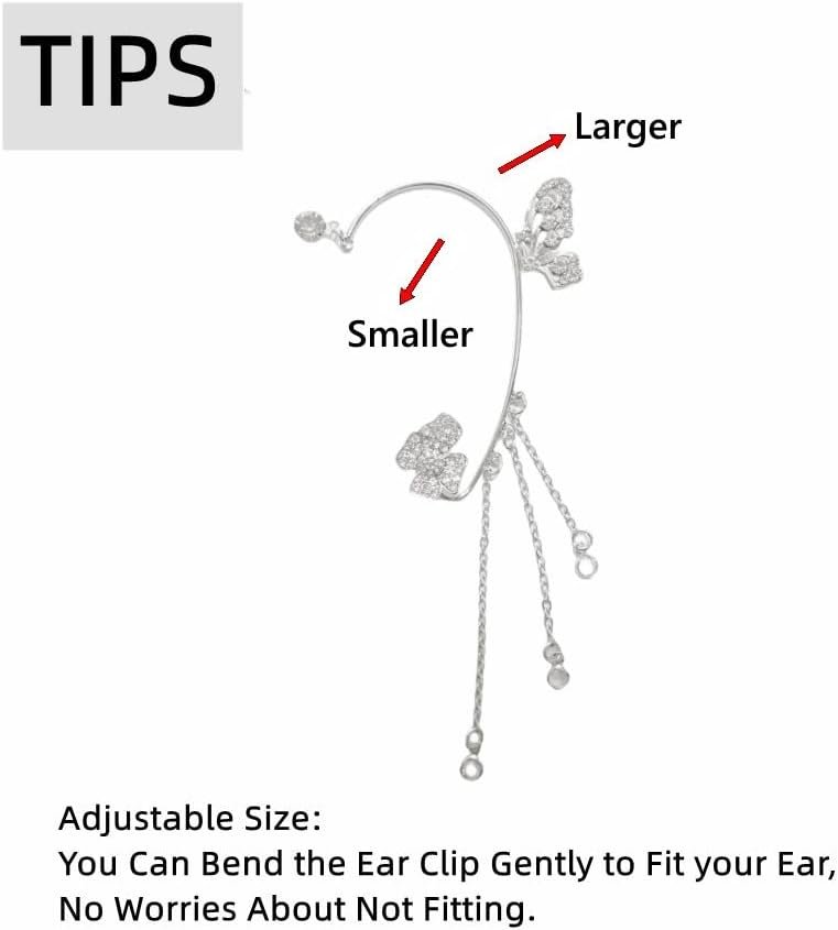 2PCS Women’s Clip-On Earrings Hook Without Pierced Rose Flower Ear Bone Clip Ear Clip Butterfly