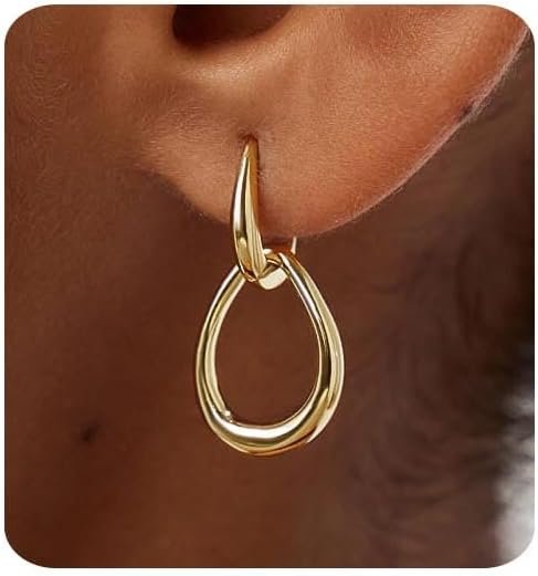 MUMREUES 14K Gold Earrings for Women Trendy Double Hoop Dangle Earrings