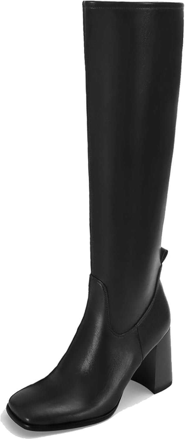 Knee High Boots Women Chunky Heel Round Toe Campus Boots Comfortable Low Block Heel Tall Riding Boots With Side Zipper