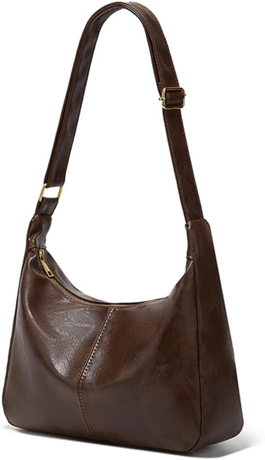 Brown Shoulder Bag for Women,Brown Leather Purse Slouchy Hobo Bags Everyday Purse Daily Commuting Bag with Zipper