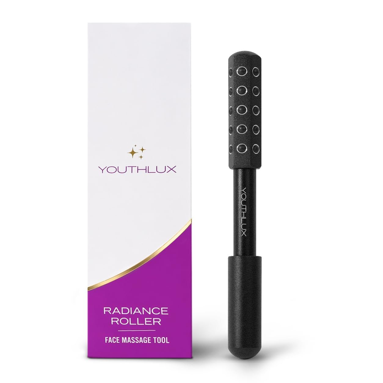 Radiance Roller – Germanium Stone Facial Massage Tool/Wand Face Roller for Lifting, Sculpting, De-Puffing, Glow Boost, Energizing & Cooling Effect (Black)