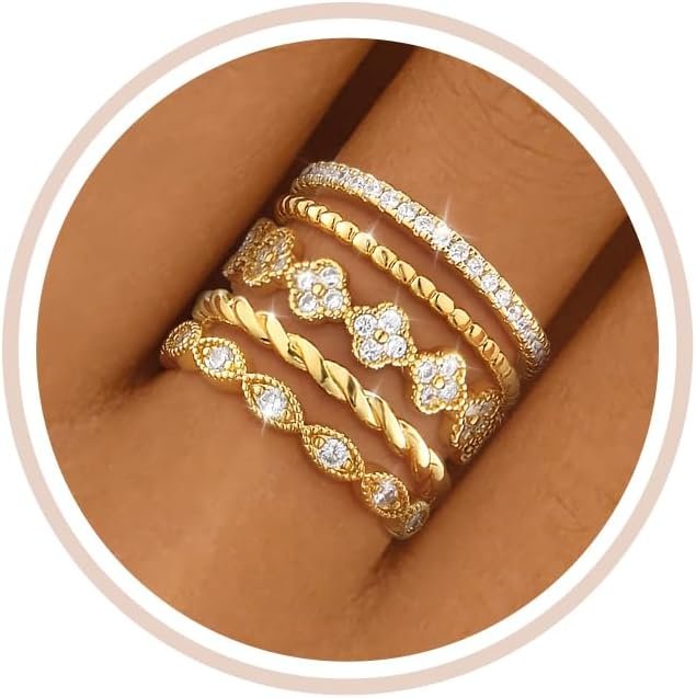 Gold Silver Stackable Rings for Women Non Tarnish Cubic Zirconia Band Ring