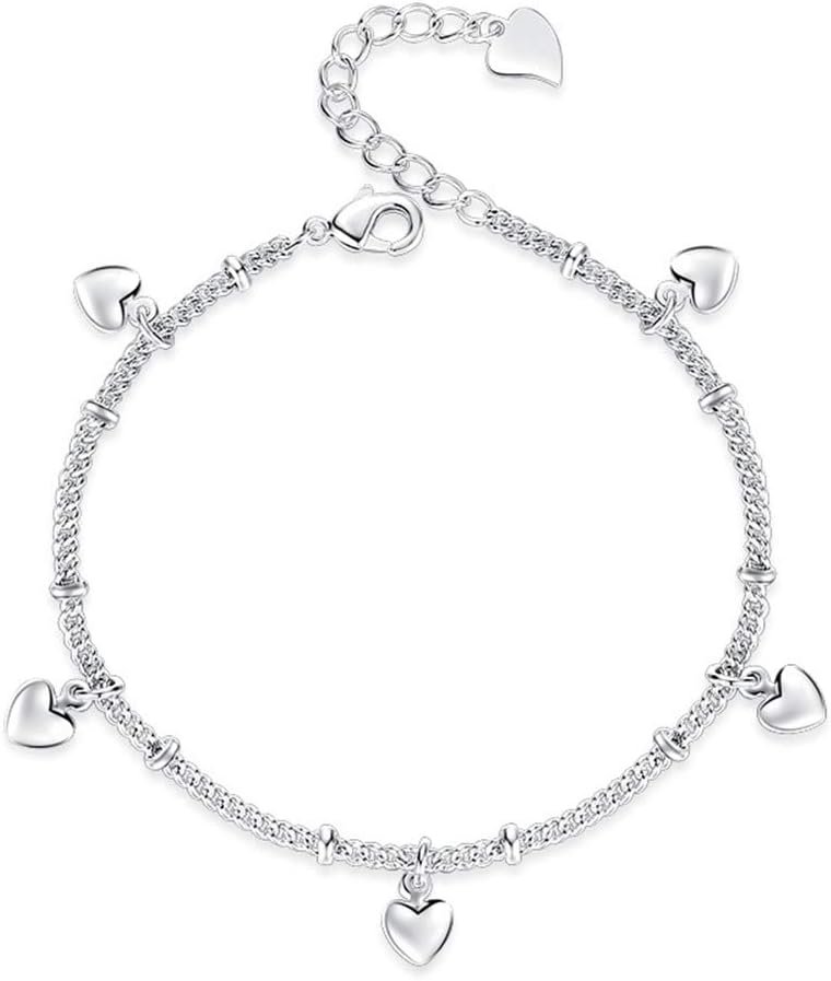 kelistom 925 Sterling Silver Bracelets for Women, Love Heart Charm Chain Bracelet Bangle Fashion Jewelry Gifts