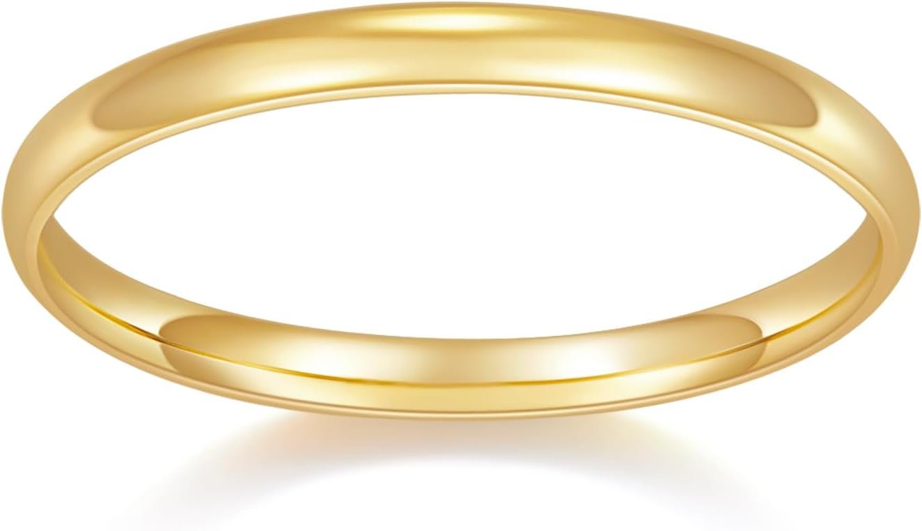 MINDDHA 14K Gold/White Gold Plated Rings for Women, Wedding Band, Stackable, Knuckle, Dainty Thumb & Pinky, Non Tarnish/Silver, Gold Rings for Women 2mm 4mm 6mm Band Sizes 4-12