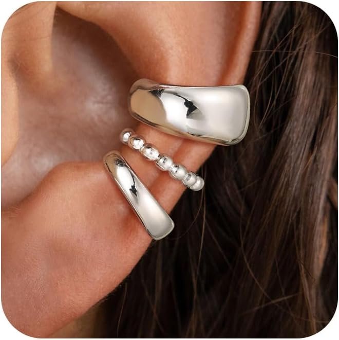 14K Gold/Silver Plated Ear Cuffs Non Piercing Set Clip On Dainty