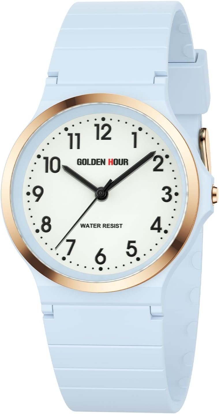GOLDEN HOUR Minimalist Women’s Analog Quartz Watches with Arabic Numerals ，Lightweight Resin Sport Wristwatch, Easy to Read Dial