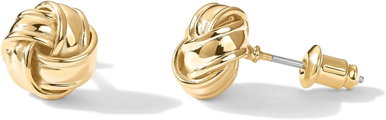 PAVOI 14K Gold Plated Love Knot Stud Earrings for Women, Small Elegant Stud