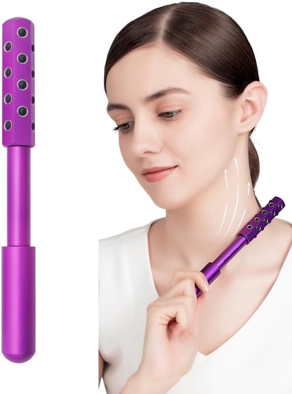 Facial Roller – Uplift Facial Massaging Beauty Roller, Face Massager Roller for Women, Portable 7.6″ Purple Beauty Roller for Face, Eye, Neck, Chin, Skin – 24-Stone