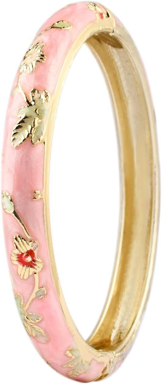 Vintage Flower Bangle Chinoiserie Cloisonne Bracelet For Women Summer Elegant Vibrant Ethnic Jewelry Gifts