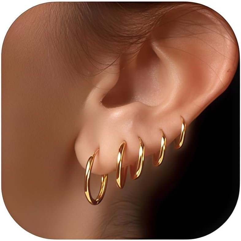 Small Gold Huggie Hoop Earrings Set for Women Stackable