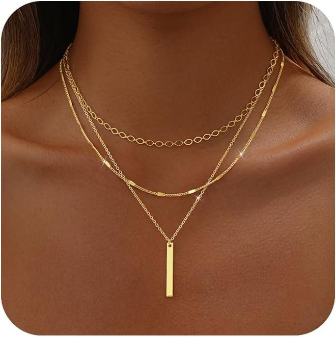 Layered Gold Necklace for Women Stack 14K Gold Plated Long Necklace Set
