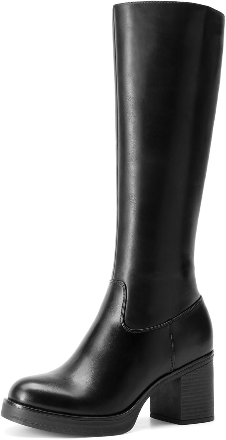 DREAM PAIRS Womens Knee High Round Toe Platform Boots