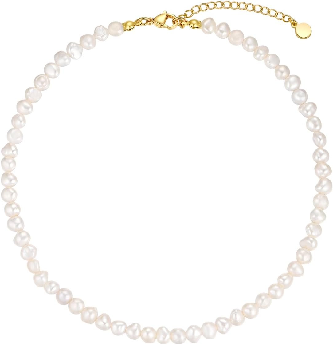 NUZON Natural Freshwater Baroque Pearl Choker Necklace for Women 16’’