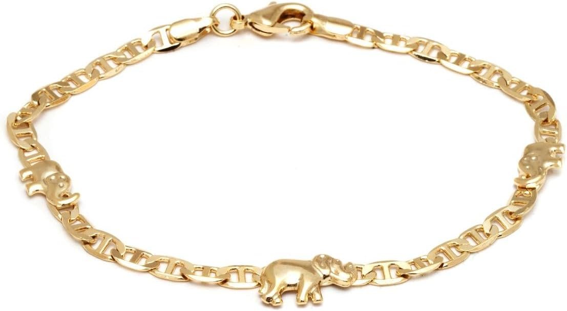 Barzel 18K Gold Plated Flat Marina Elephant Anklet For Women – Made In Brazil