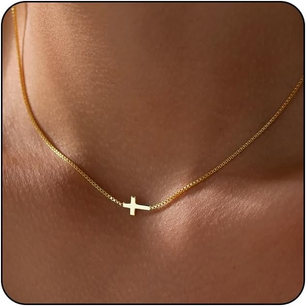 Rotnso Cross Necklace for Women 14K Gold Plated Dainty Small Pendant Choker
