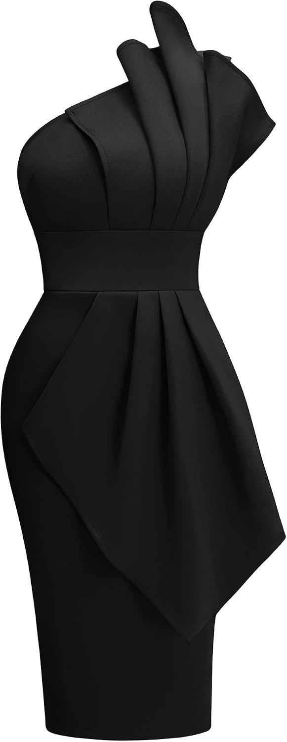 Memoriesea Women’s One Shoulder Pleated Detail Party Midi Dress