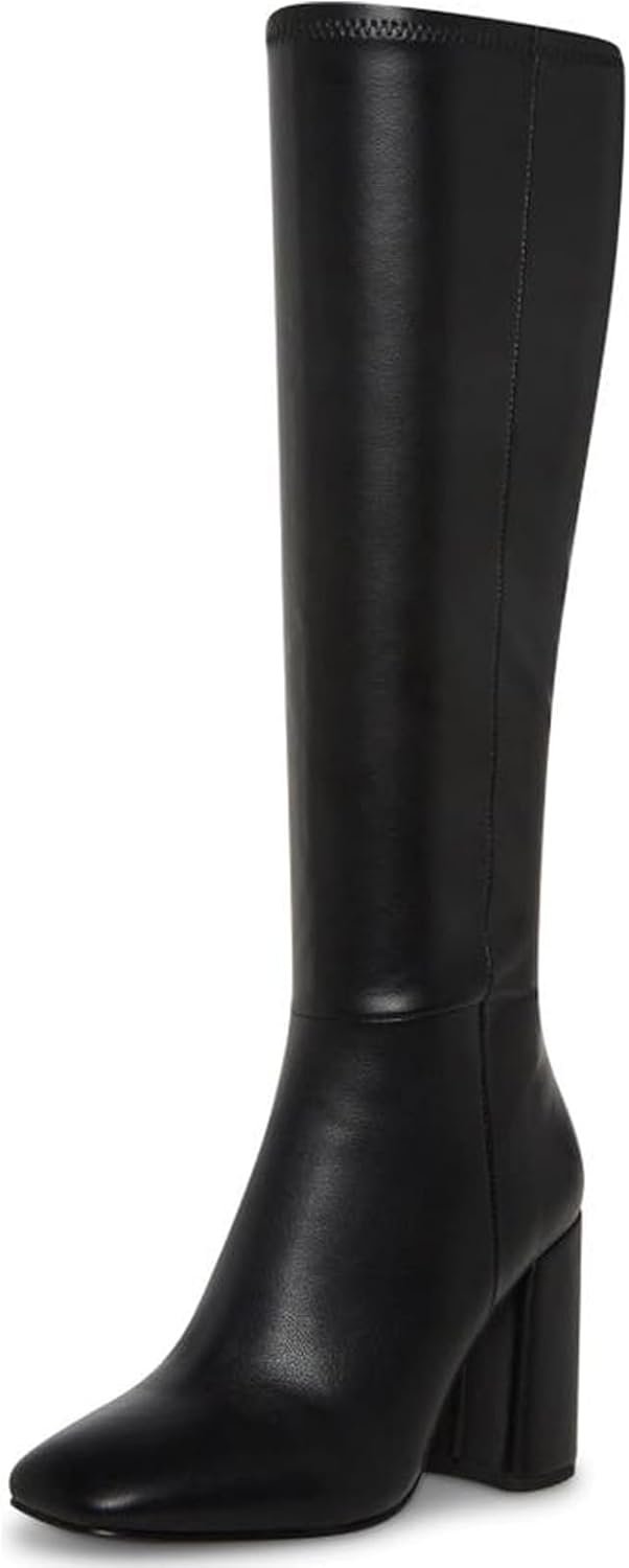 SOVANYOU Women’s Faux Leather Tall Boots Fashion Square Toe Chunky Heel Knee High Boots with Side Zip