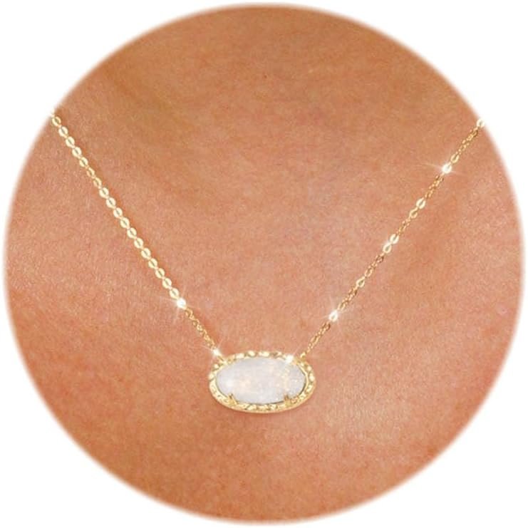 TLY Gold Necklace for Women Trendy Dainty Cute Gemstone Pendant Necklace