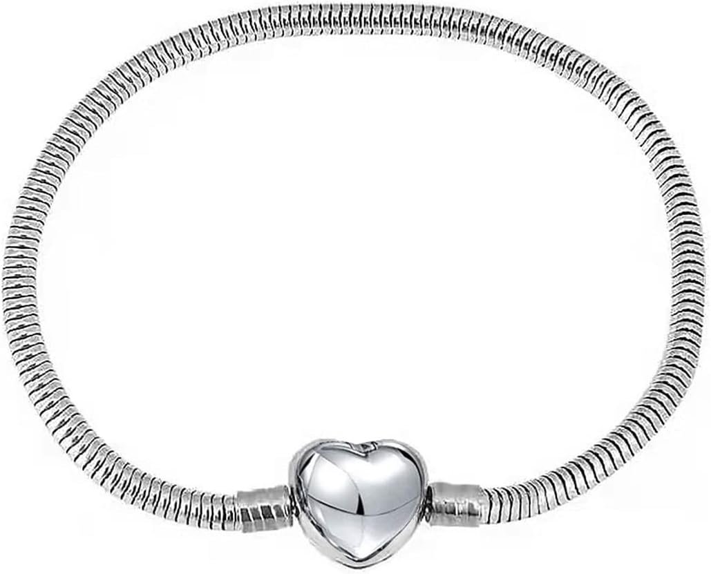 KunBead Women Heart Clasp Snake Chain Charm Bracelets for Women for DIY Jewelry Making Compatible with Pandora Charms
