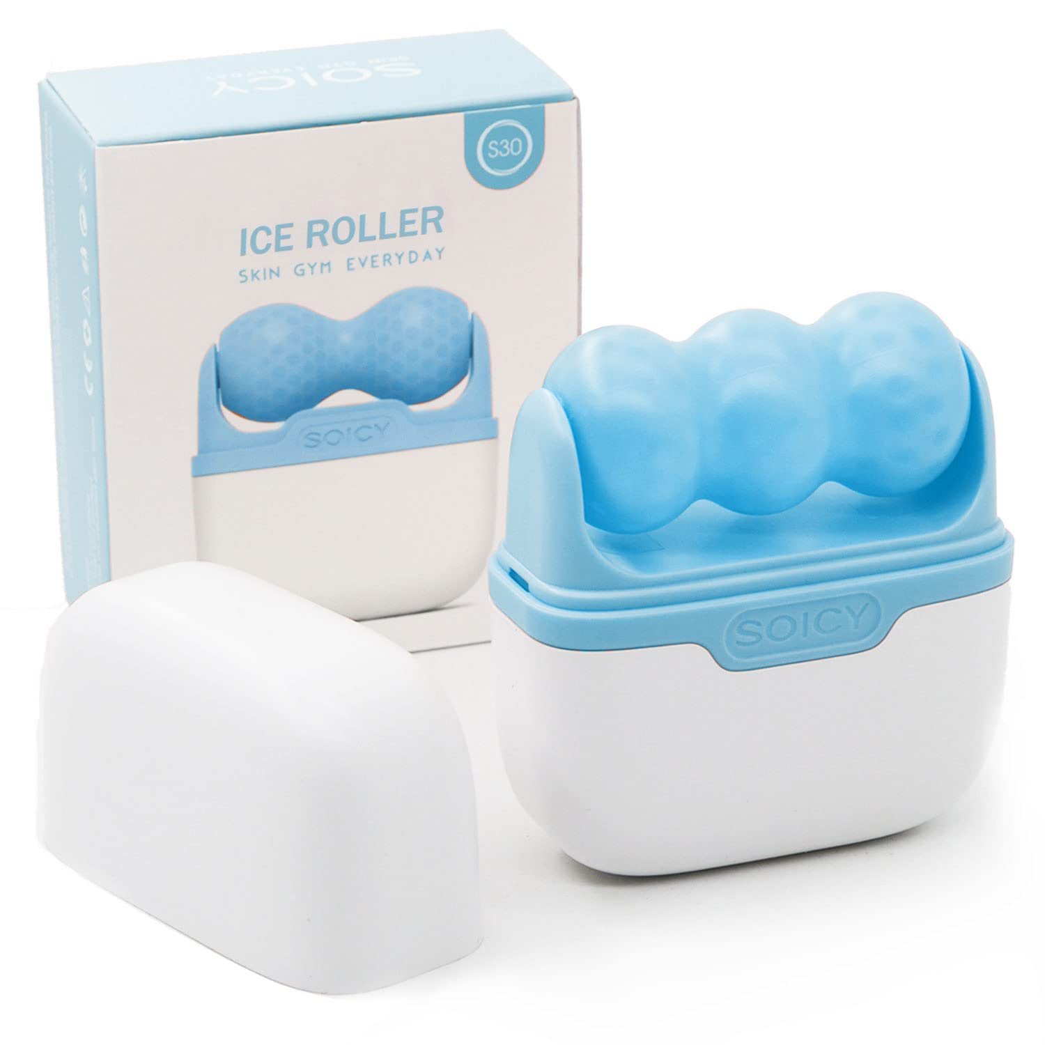 Leeshine Ice Roller for Face and Eyes – Facial Skin Care Tools with 2 in 1 Massage Roller and Travel Case Self Care Gift.Men Women (Blue)