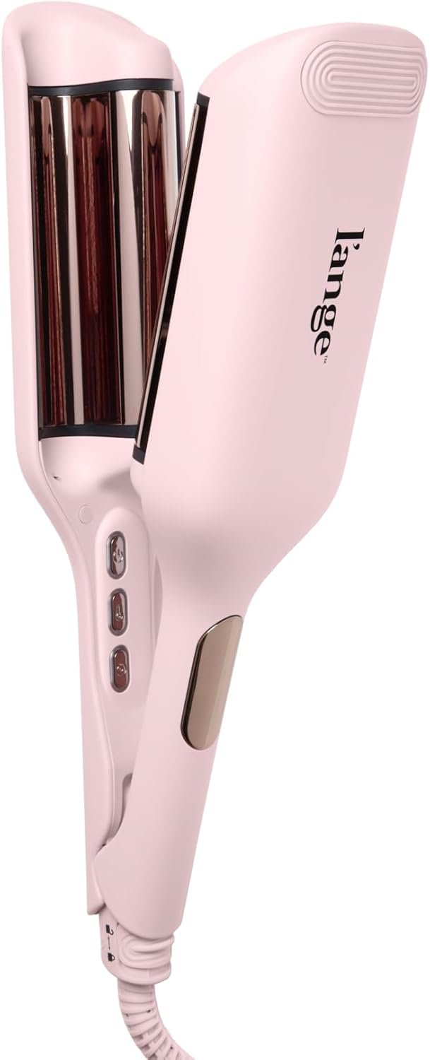 L’ANGE Hair SculptWaver Titanium Deep Wave | 1.3 Inch Hair Crimper for Effortless Beach Waves | 3 Barrel Hair Waver with Adjustable Heat | Dual Voltage & Smart Timer | Blush – Large