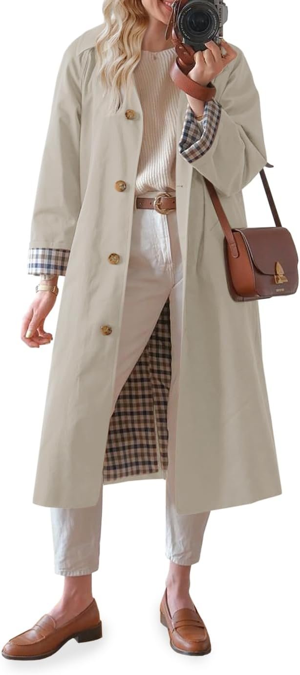 Tankaneo Womens Long Oversized Single Breasted Windproof Trench Coat