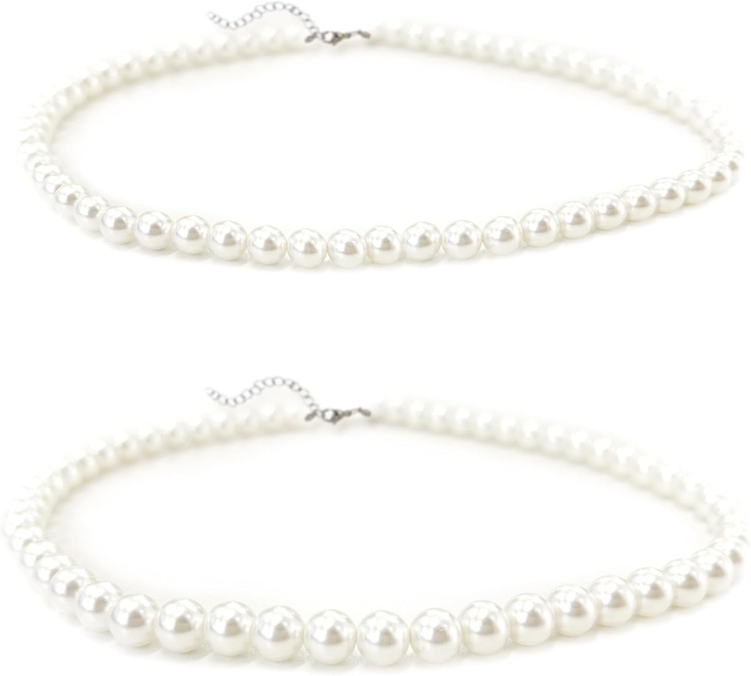 2 Pack Round Imitation Pearl Necklace – Wedding Pearl Necklace for Brides, 8mm & 6mm – Elegant Bridal & Everyday Jewelry, Handmade Pearls with Alloy Hooks