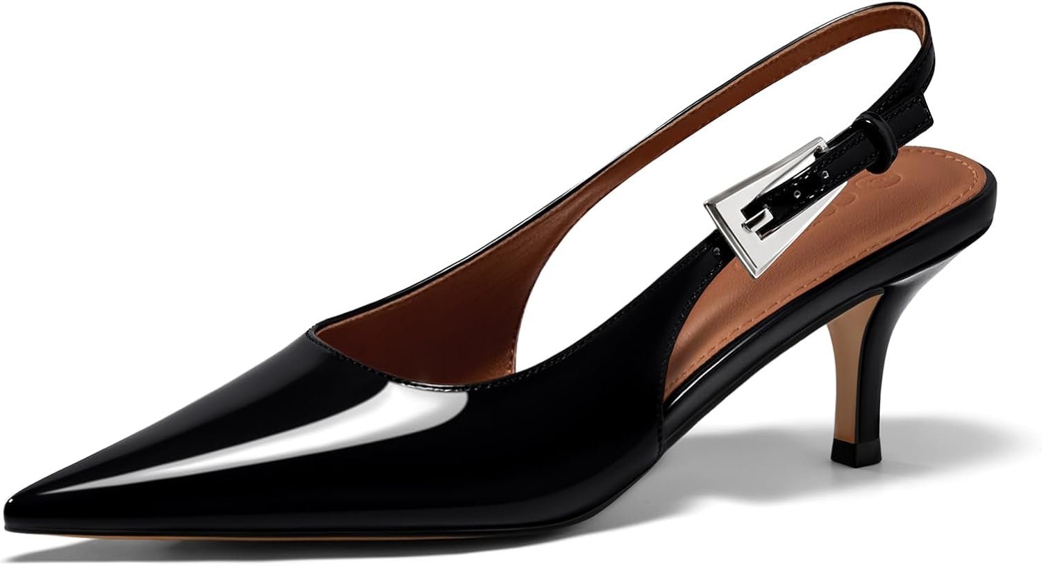 Coutgo Womens Slingback Kitten Heels Pointed Toe Buckle Pumps Dress Shoes | 2.4-Inch Low Heels, Closed Toe, Comfortable, Adjustable Strap, Work, Office, Casual, Party, Wedding