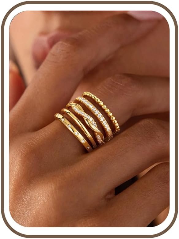 Turandoss Gold Stackable Rings Set for Women Non Tarnish