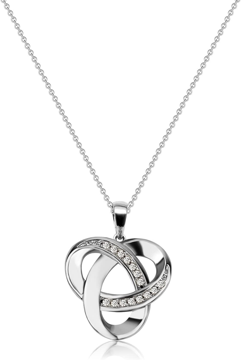 Love Knot Necklace, Sterling Silver Diamond Accent Love Knot Pendant Necklace, Forever Love Knot Infinity Necklace for Women