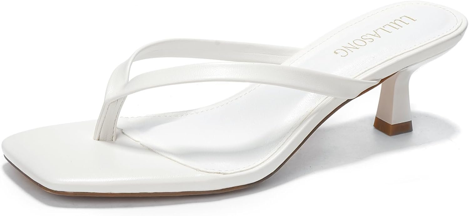 LULLASONG Women’s Kitten Heels Sandals Square Open Toe Flip Flop Heels 1.8-2 Inch Heeled Sandals for Women