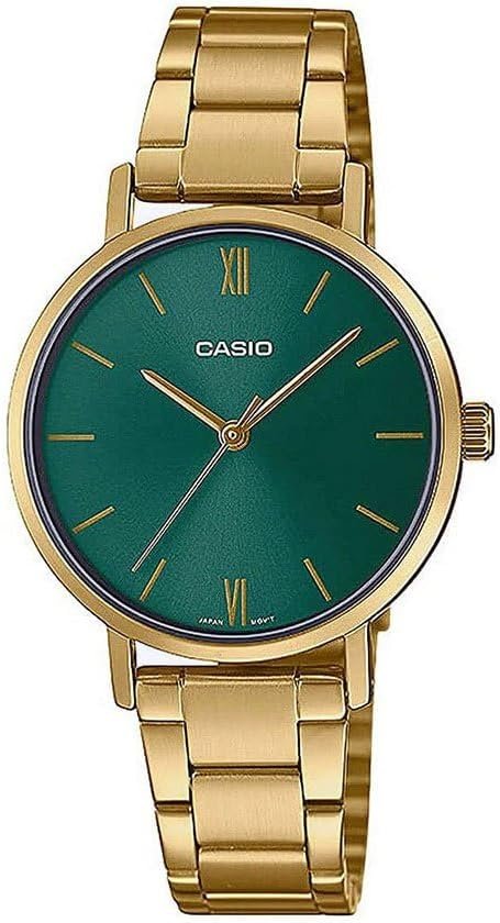 Casio LTP-VT02G-3A Women’s Minimalistic Gold Tone Stainless Steell Green Dial 3-Hand Analog Watch