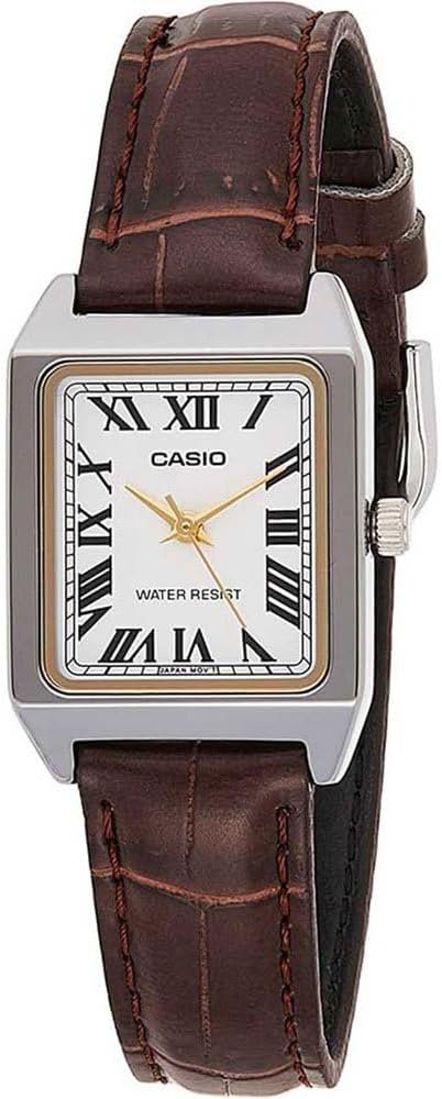 Casio LTP-V007L-7B2 Women’s Rectangular Leather Strap White Roman Dial Dress Watch