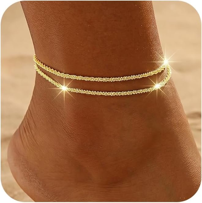Amicon Gold Anklets for Women Waterproof 14k Plated Gold Layered Ankle Bracelets for Women Trendy Cute Simple Anklets Beach summer Jewelry Minimalist Gift for Women