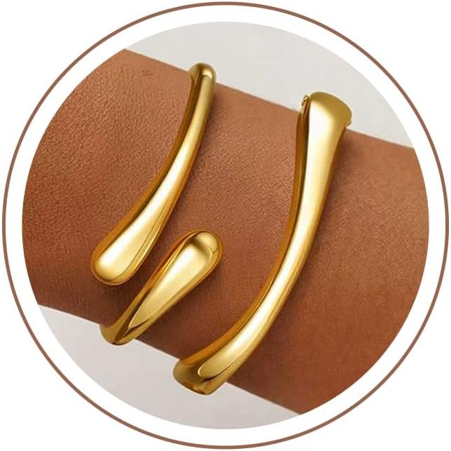 Gold Bracelets for Women Trendy, 18K Gold Plated Bangle Bracelet Set Chunky Twist Cuff Gold Bracelet Non Tarnish Waterproof Jewelry Gifts for Women