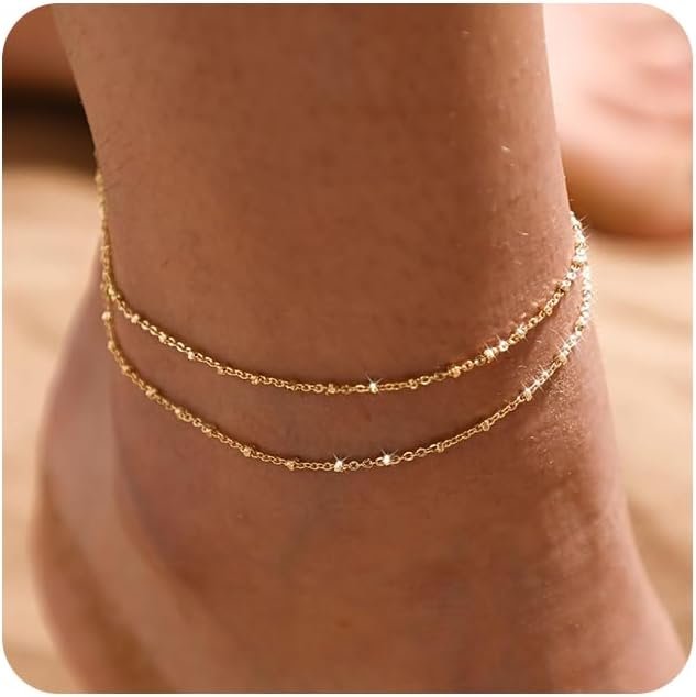 MIDEEO Gold/Silver Ankle Bracelets for Women,14K Gold Anklets for Women