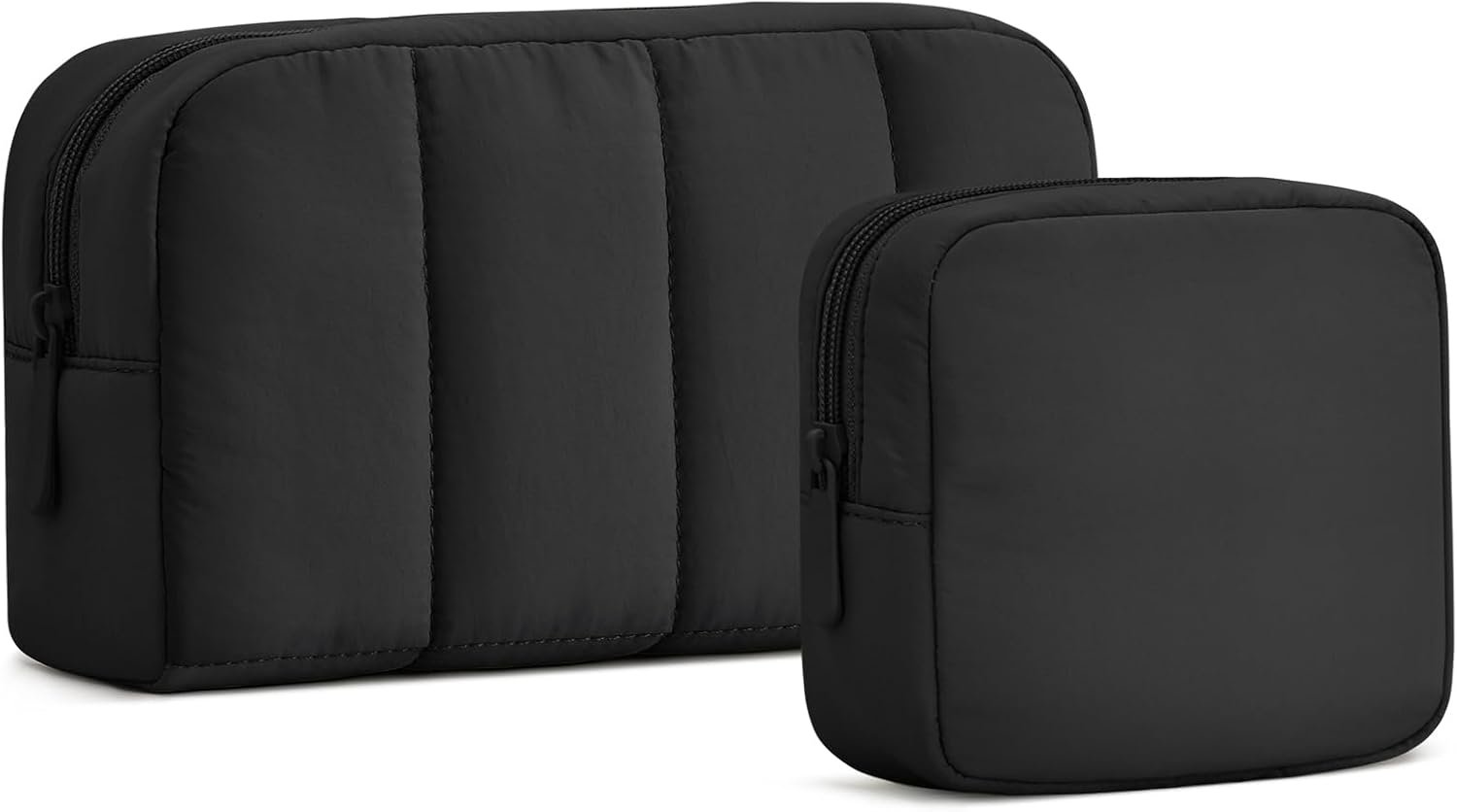 oscaurt 2 Pcs Makeup Bag Travel Toiletry Bag for Women Puffy Padded Cosmetic Pouch Purse Wide-open Makeup Organizer Case Travel Essentials