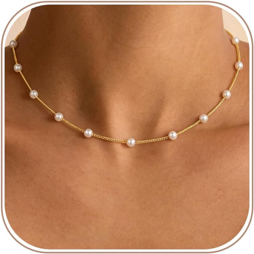 Gold Pearl Necklaces for Women – White Pearls Jewelry Gifts Wedding Bride Bridesmaid Jewelry