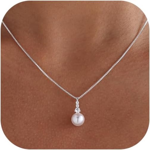 Pearl Necklaces for Women 14k Gold Plated Dainty Pearl Diamond Pendant Necklace Wedding Jewelry Bridal Bridesmaid Gifts for Women
