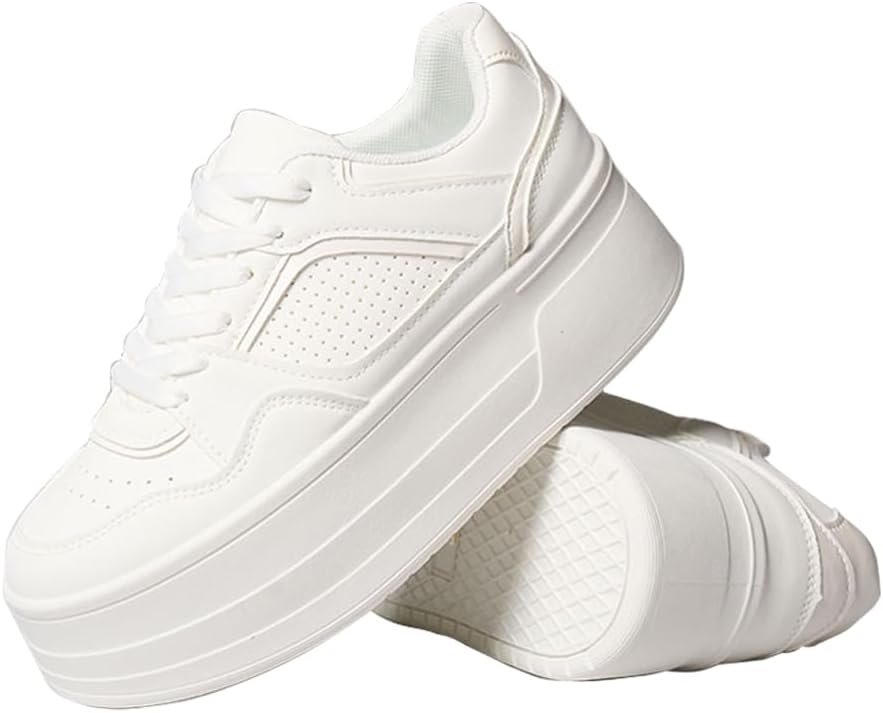 Sneakers for Women,Stylish Thick Soled Breathable White Walking Shoes, Non Slip, Lightweight, Comfortable, Soft Sole
