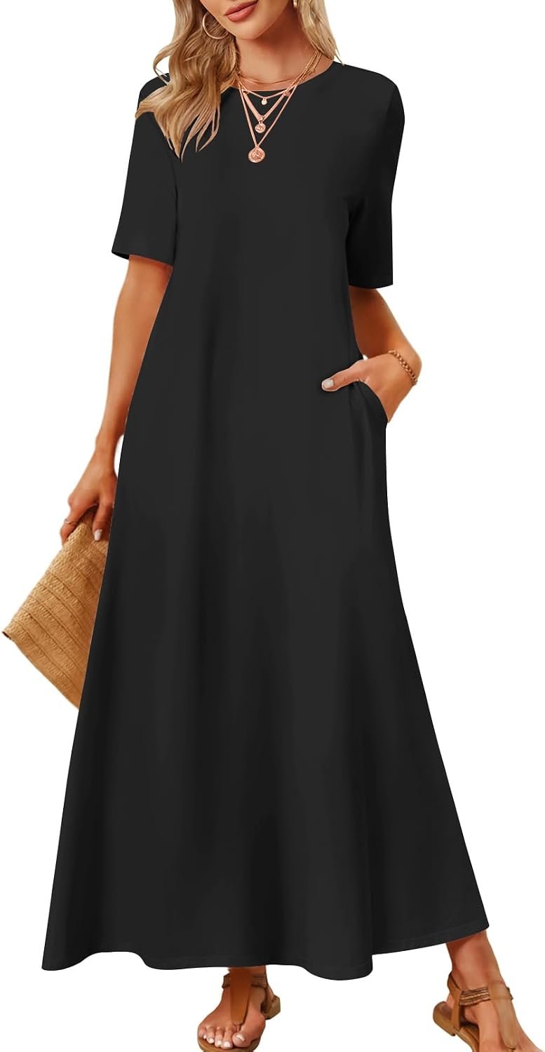 MEROKEETY Womens Summer Casual Short Sleeve Maxi Long Tshirt Dress 2026