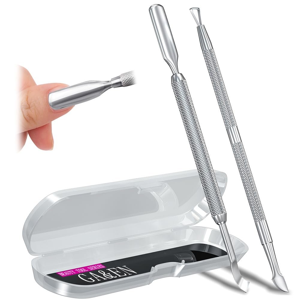 2PCS Metal Silver Cuticle Pusher Tool and Scraper Nail Pusher