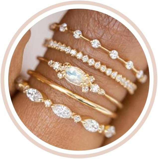 Honsny Stackable Gold Rings for Women Non Tarnish Engagement Wedding Bands