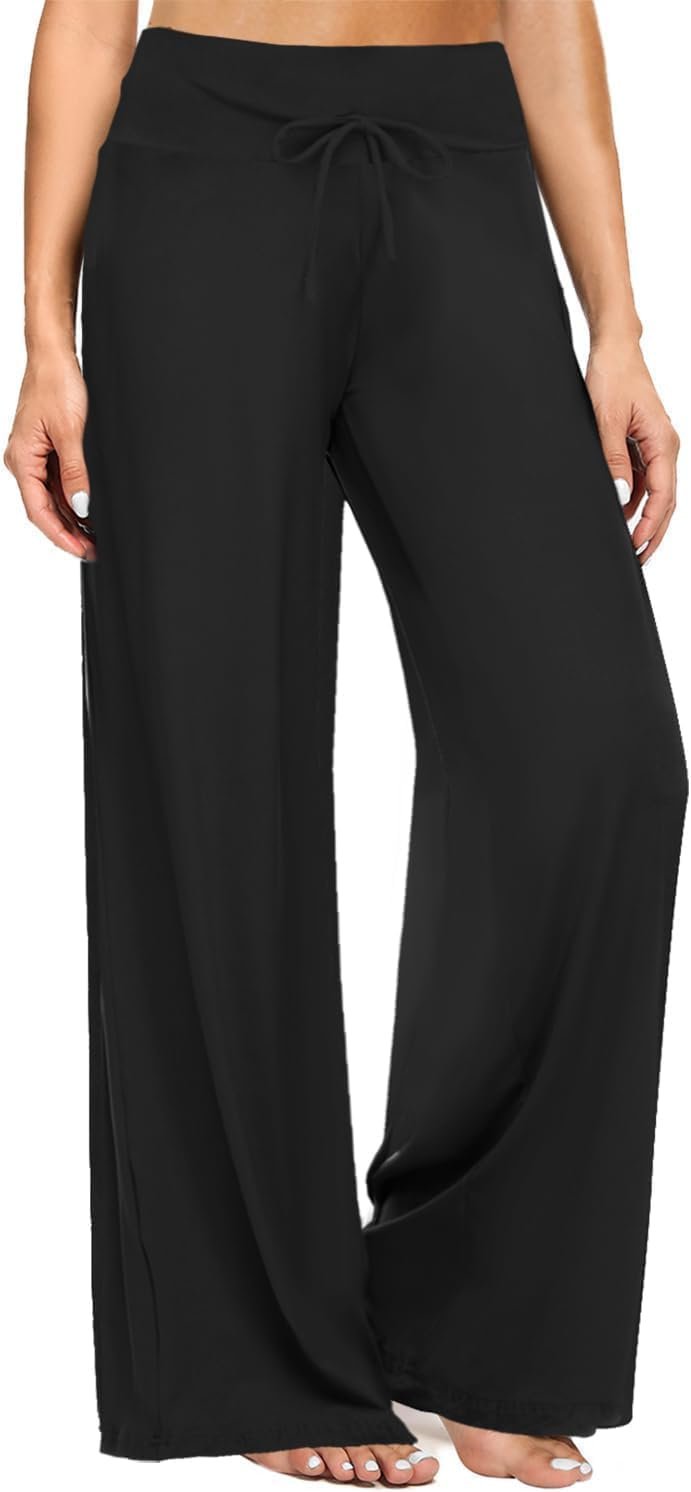 ZOOSIXX Wide Leg Pants for Women, Flowy Palazzo Yoga Pants Lounge Comfy Casual Drawstring Maternity Trousers 22”/ 30”