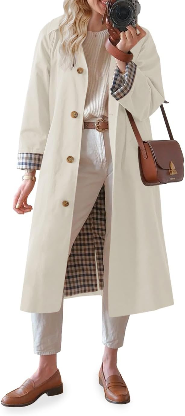 Tankaneo Womens Long Oversized Single Breasted Windproof Trench Coat