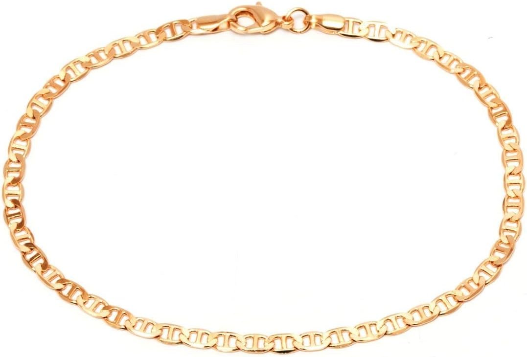 Barzel 18K Gold Plated Flat Marina Link Anklet for Women – Made In Brazil