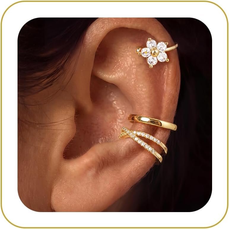 Carffordo 3Pcs Ear Cuffs Non Piercing for Women, Dainty Clip on Earrings