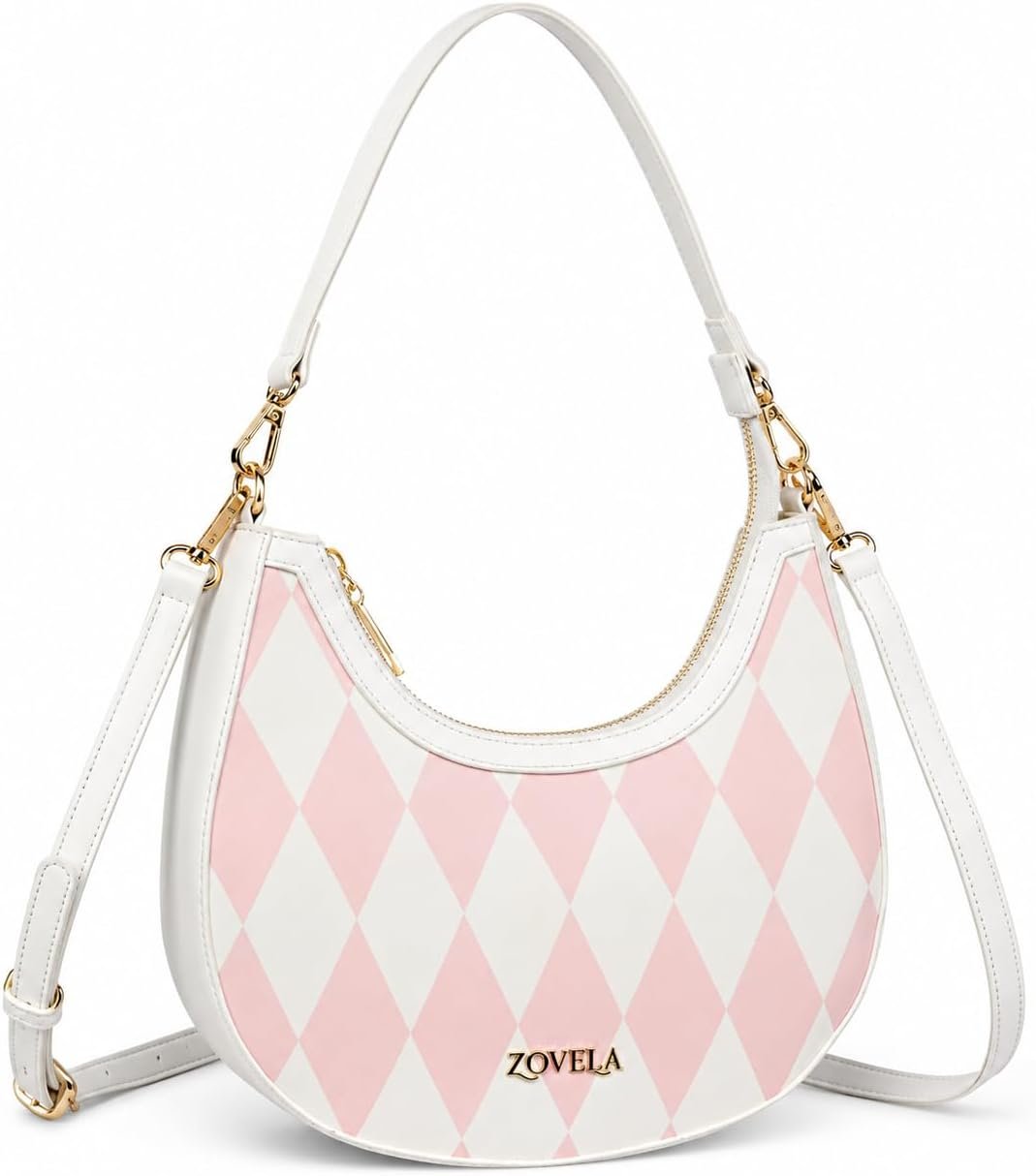 Knit Crescent Bag for Women, Lightweight 3D Woven Crossbody Shoulder Bag with Adjustable Strap, Trendy Underarm Purse White