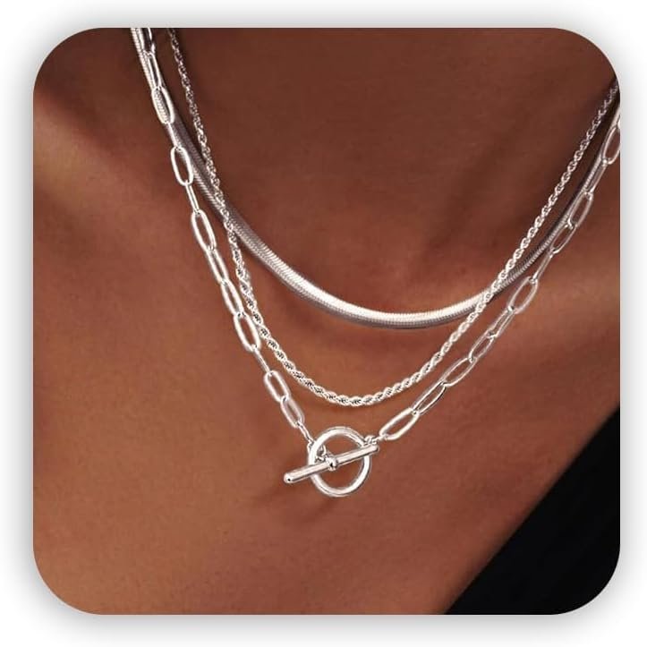 Freekiss 3-Piece Layered Toggle Necklace for Women